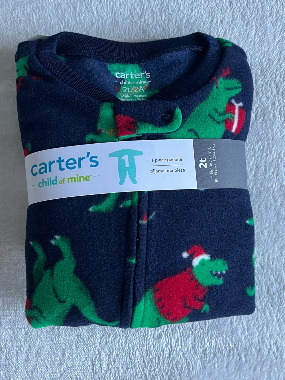 Carter's Holiday Christmas Dinosaur Fleece Footed Pajamas Onesie Nonslip Grip 2T